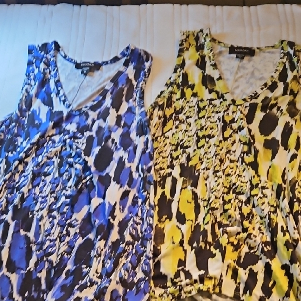 Karen Kane Blue and Yellow Patterned Sleeveless Blouses MEDIUM